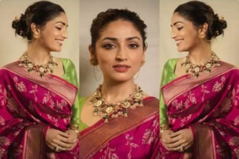 ম্যাজেন্টা রঙের এই বেনারসি সিল্কের উপর জরির কাজে তৈরি। তাতে বড় বড় ফুলের মোটিফ রয়েছে। ট্র্যাডিশনাল জামদানি শিল্পের থেকেই এটি অনুপ্রাণিত হয়ে তৈরি করেছেন ডিজাইনার। 