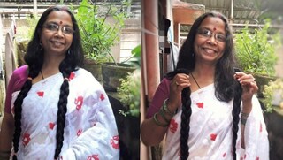Sujata Basu, a teacher from Medinipur, donated hair for cancer patients