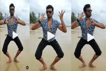 সমুদ্রের বিচে কত্থক নাচছেন অভিনেতা জীতু কমল। ছবি: ইনস্টাগ্রাম। 