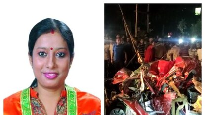 পথ দুর্ঘটনায় মৃত্যু ৮৬ নম্বর ওয়ার্ডের বিজেপি কো অর্ডিনেটর তিস্তা বিশ্বাসের৷ (ডানদিরে) দুমড়ে মুচড়ে যাওয়া গাড়ি৷ পথ দুর্ঘটনায় মৃত্যু ৮৬ নম্বর ওয়ার্ডের বিজেপি কো অর্ডিনেটর তিস্তা বিশ্বাসের৷ (ডানদিরে) দুমড়ে মুচড়ে যাওয়া গাড়ি৷