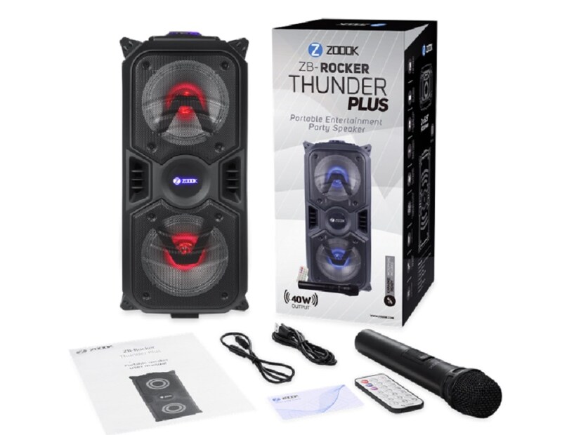 Zook Thunder Plus: এটি Amazon-এর সেলে পাওয়া যাচ্ছে মাত্র ৩২৯৯ টাকায়। এর অরিজিনাল দাম প্রায় ৫,৯৯৯ টাকা। এতে রয়েছে ৪০০০ এমএএইচ (mAh) ব্যাটারি, ৪০ ওয়াট আউটপুট। এ ছাড়াও এতে রয়েছে কারাওকে যুক্ত (Karaoke) ওয়্যারলেস মাইক্রোফোন (Wireless Mic) এবং দুটি ৬.৫ ইঞ্চির ড্রাইভার (Driver) হেভি ব্যাস (Heavy Bass) যুক্ত।