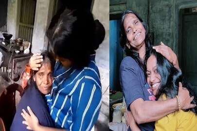অভিনেত্রী ঈশিকাকে জড়িয়ে কাঁদছেন রানু মণ্ডল। 