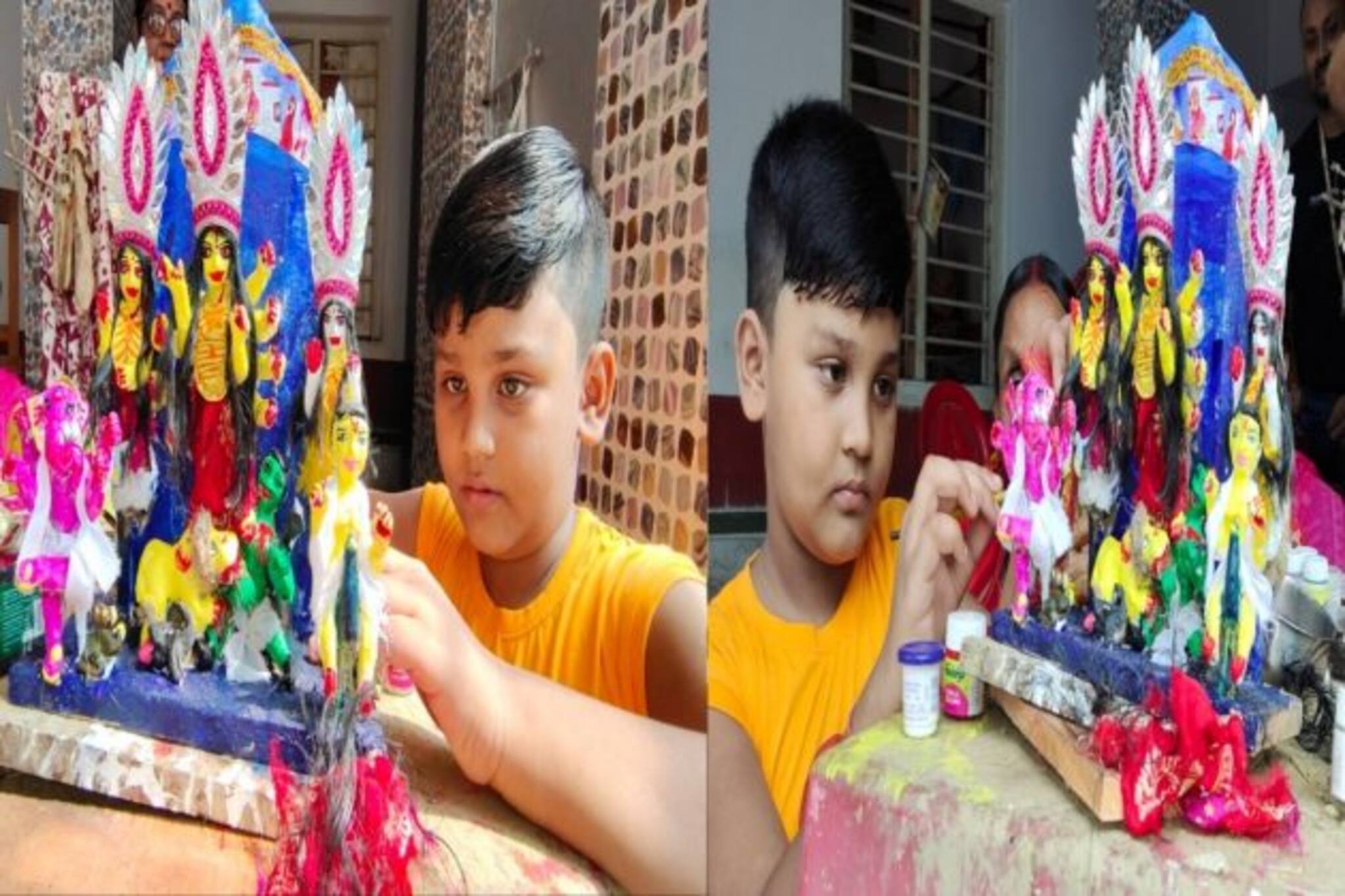 Durga Puja 2021 | Small Idol: চার বছরের স্বর্ণবীরের হাতের ছোঁয়ায় গড়ে উঠল ছয় ইঞ্চির দুর্গা প্রতিমা! দেখুন