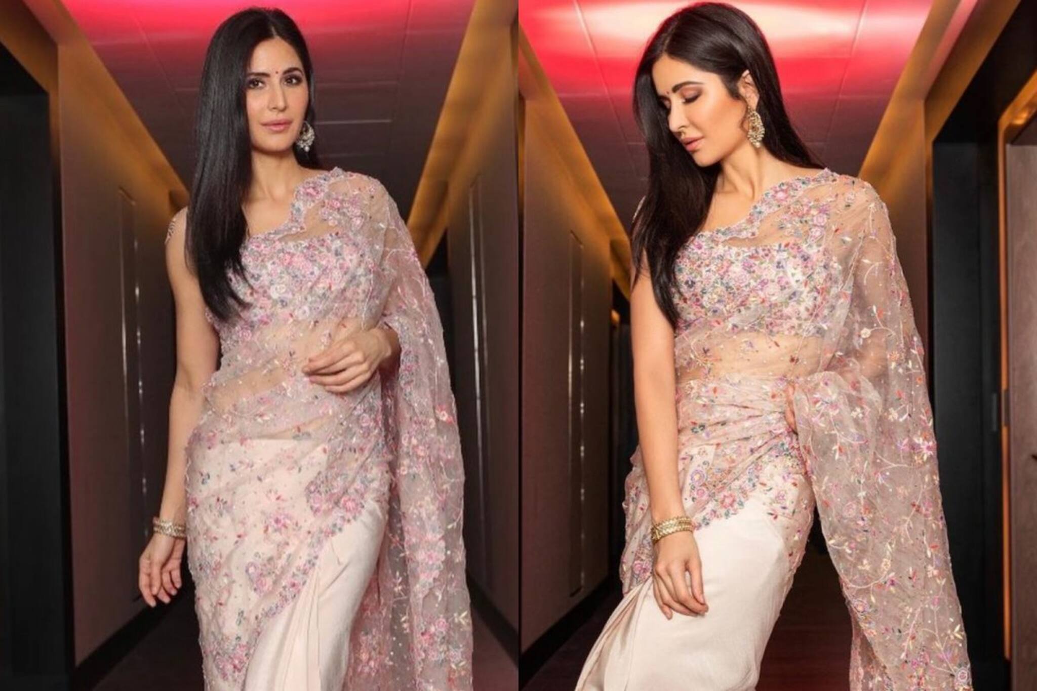 Katrina Kaif in Saree: বিয়ের জল্পনার মাঝে নেটের শাড়ির সাজে নজর কাড়ছেন ক্যাটরিনা কাইফ, দেখুন