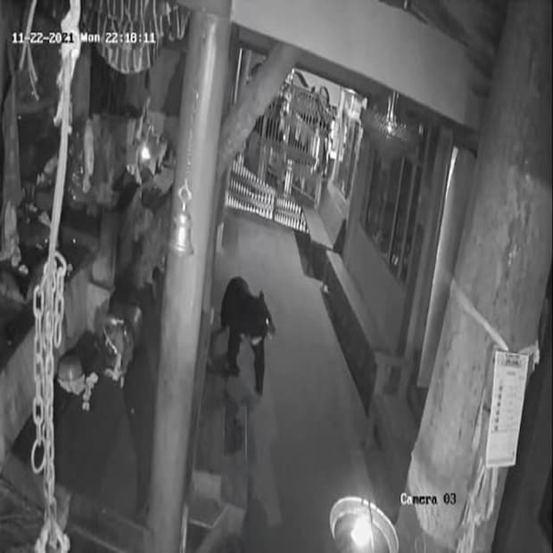 টাইগার হিলের সিঞ্চেল দেবী দুর্গা মন্দিরে কালো ভালুকটিকে দেখা গিয়েছে। মন্দিরের সিসিটিভি ফুটেজে ধরা পড়েছে এই ছবি। (তথ্য ও ছবি-- পার্থপ্রতিম সরকার)