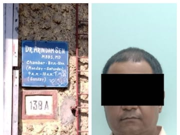 ধৃত চিকিৎসক অরিন্দম সেন এবং তাঁর উত্তর কলকাতার বাড়ির চেম্বার৷ 