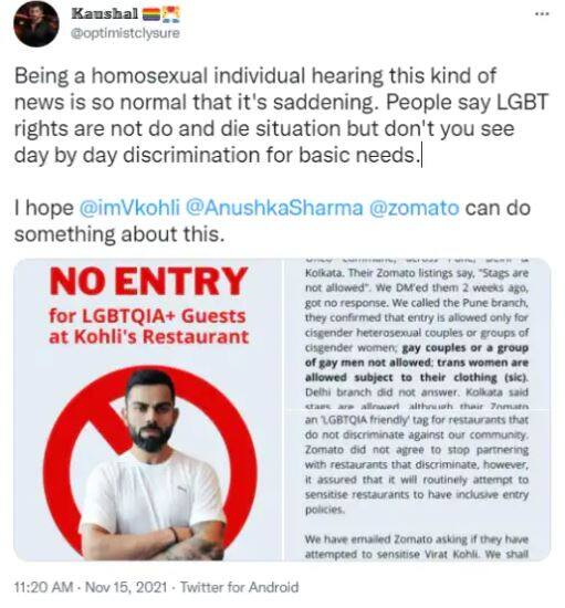virat kohli slammed: lgbtq group accuses his restaurant one8 commune of discrimination