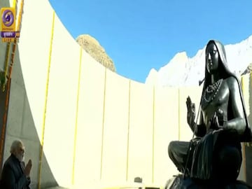 New statue of adi shanka unveiled in Kedarnath by PM Narendra Modi- Photo Doordarshan/Video grab