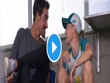 australia vs england: Mitchell Starc share personal momet with wife in gallery during women ashes match, Viral Video- Photo Courtesy- Twitter/ Video Grab 