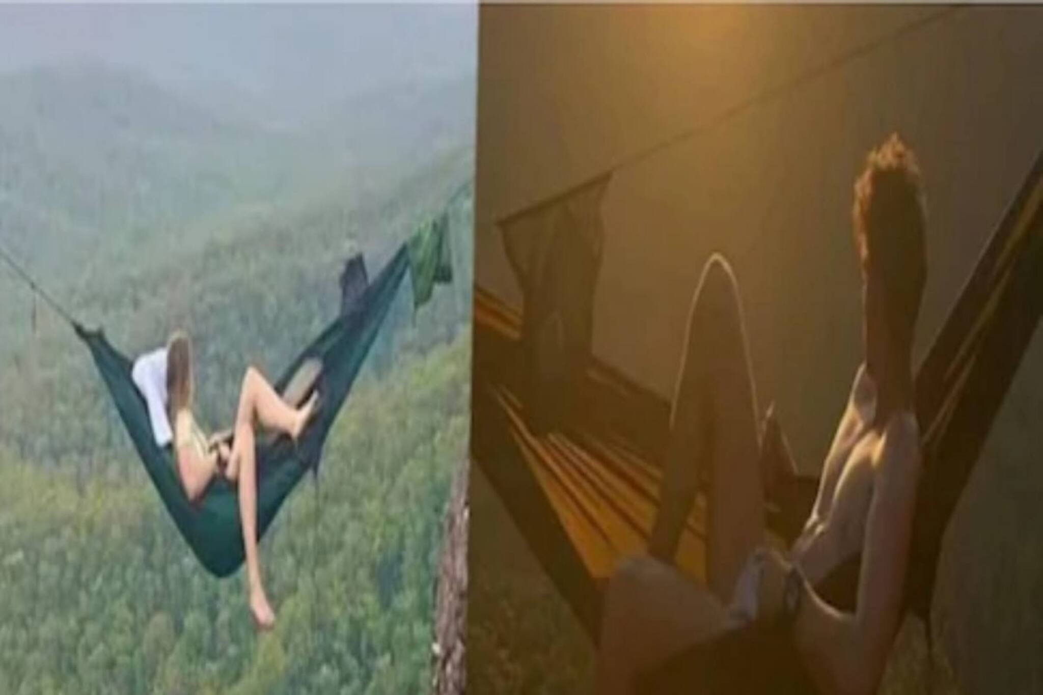 রোমহর্ষক অভিযান! ৭০ ফুট উচ্চতায় খাড়াই পাহাড়ে দোলনা খাটিয়ে রাত কাটালেন ভাইবোন