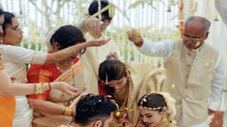 Suraj Nambiar is caught in a cute moment looking at his bride during their Malayali wedding. (Image: Instagram)
Suraj Nambiar is caught in a cute moment looking at his bride during their Malayali wedding. (Image: Instagram)