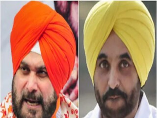 Punjab Congress chief Navjot Singh Sidhu (L) and AAP leader Bhagwant Mann (R). (PTI File)
