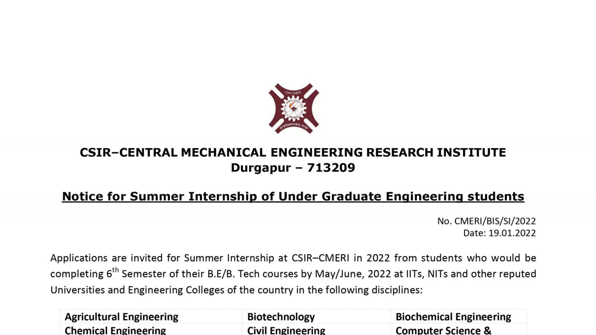 Durgapur News- সামার ইন্টার্নশিপের সুযোগ দিচ্ছে সেন্ট্রাল মেকানিক্যাল ইঞ্জিনিয়ারিং রিসার্চ ইনস্টিটিউট