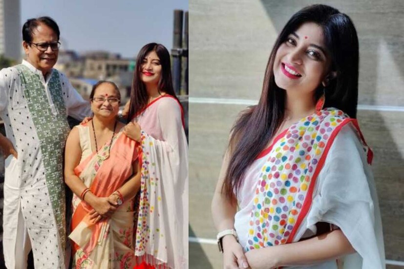 বাগদেবী পুজোয় হলুদ ছাড়াও সাদা শাড়ি পরারও চল রয়েছে। অভিনেত্রী সন্দীপ্তা সেন মা বাবার সঙ্গে কাটালেন সরস্বতী পুজো। 
