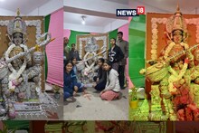 পুরনো খবরের কাগজ দিয়ে তৈরি দেবী সরস্বতীর প্রতিমা, তাক লাগাল শিশুরা