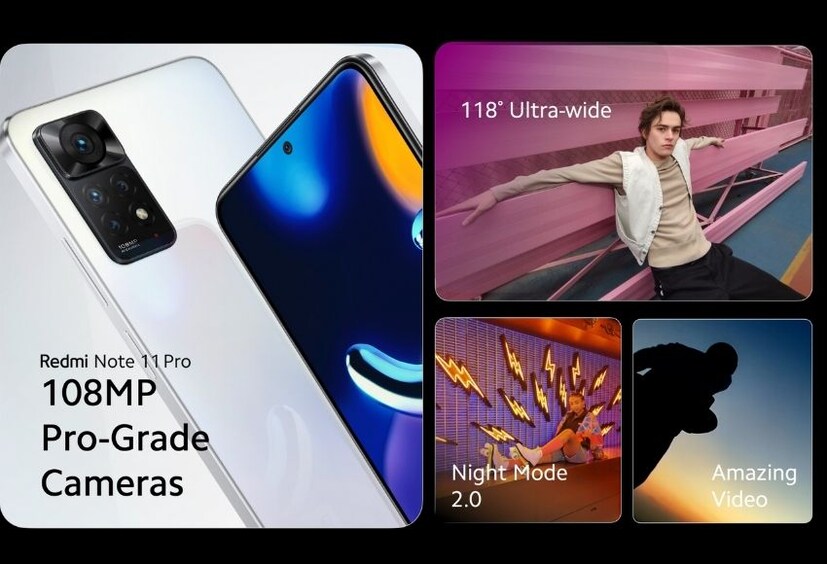ক্যামেরার কথা বলতে গেলে, Redmi Note 11 Pro স্মার্টফোনে কোয়াড রিয়ার ক্যামেরা সেটআপ দেওয়া হয়েছে। এর প্রধান ক্যামেরাটি 108 এমপি। এতে Samsung এর HM2 প্রাইমারি সেন্সর রয়েছে। এছাড়াও একটি 8MP আল্ট্রা-ওয়াইড ক্যামেরা এবং 2-2 মেগাপিক্সেল ম্যাক্রো এবং ডেপথ সেন্সর রয়েছে। ফোনের সামনে একটি 16MP সেলফি ক্যামেরা রয়েছে।