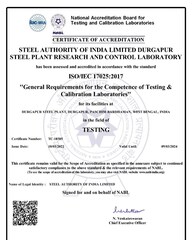দুর্গাপুর ইস্পাত কারখানার প্রাপ্ত NABL সার্টিফিকেট।