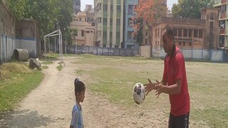Hoogly News: Buisnessman giving training to his little daughter and son football 
