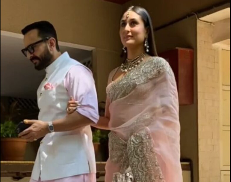 স্ত্রীর পোশাকের সঙ্গে ম্যাচ করে সইফ আলি খান পরেছিলেন হাল্কা গোলাপি রঙের শার্ট, সাদা জ্যাকেট ও সাদা ট্রাউজার্স৷ বিয়েবাড়িতে দু’জনের প্রবেশ ছিল আক্ষরিক অর্থেই রাজকীয়৷