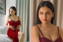লাল গাউনে স্পষ্ট বক্ষবিভাজিকা! সোশ্যালে পারদ চড়ালেন তেজস্বী প্রকাশ