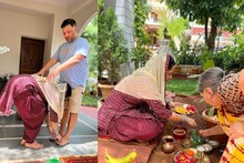 সিঁথিতে সিঁদুর,Pushpa অভিনেত্রীর ব্রত পালন, স্বামীর পা ছুঁয়ে প্রণাম,ভাইরাল ছবি