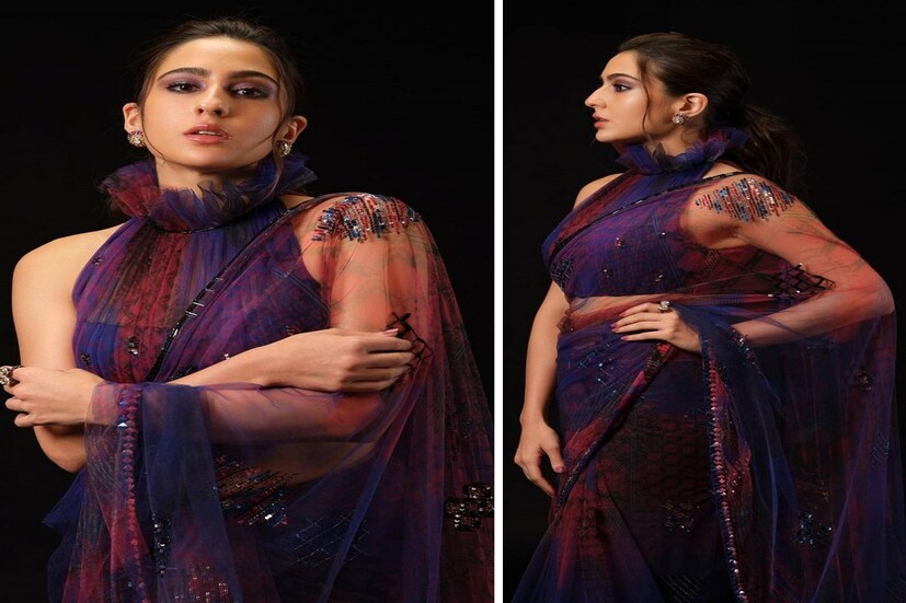 অভিনয়ের পাশাপাশি ফ্যাশনেও নজর কাড়ছেন সারা আলি খান। মণীশ মালহোত্রার ডিজাইনার নেটের শাড়িতে অপরূপা দেখাচ্ছে নায়িকাকে। দেখুন... (Sara Ali Khan)