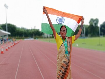 Old lady Teacher from Kalna won 3 medals from in an athletic meet in Singapore 
