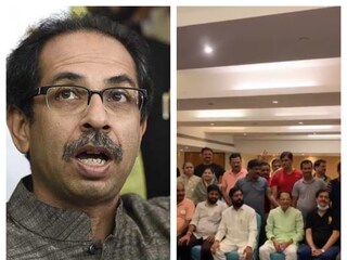 সুরাতের হোটেলে বিদ্রোহী বিধায়কদের নিয়ে একনাথ শিন্ডে (ডানদিকে)৷ সঙ্কটে উদ্ধব সরকার৷ 