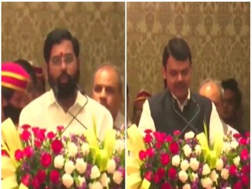 শপথ নিচ্ছেন একনাথ শিন্ডে ও দেবেন্দ্র ফড়নবীশ৷ Photo-ANI