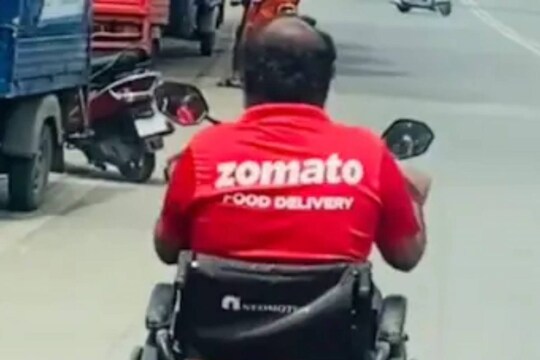 Delivery man on wheelchair