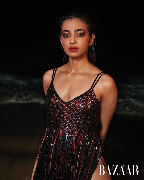 নানা রঙের সিক্যুইন পোশাকে সেক্সি লুকে রাধিকা। 