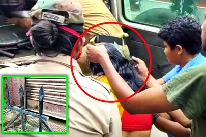বৃদ্ধার মাথায় ঢুকে রয়েছে লোহার গ্রীল 