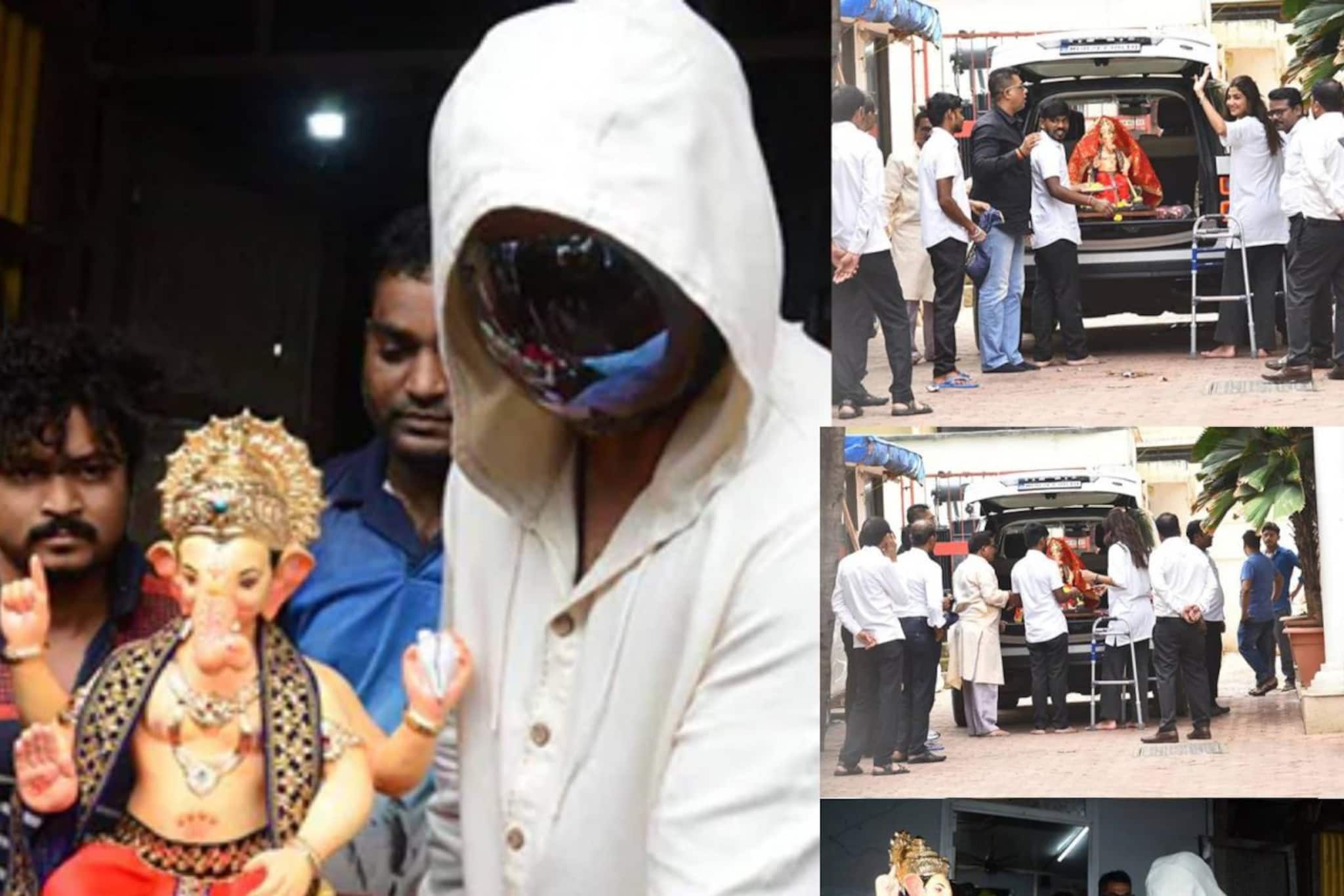 গণপতি বিগ্রহ আনলেন রাজ, ওয়াকারের সাহায্যে দাঁড়িয়ে অভ্যর্থনা-পুজো শিল্পার