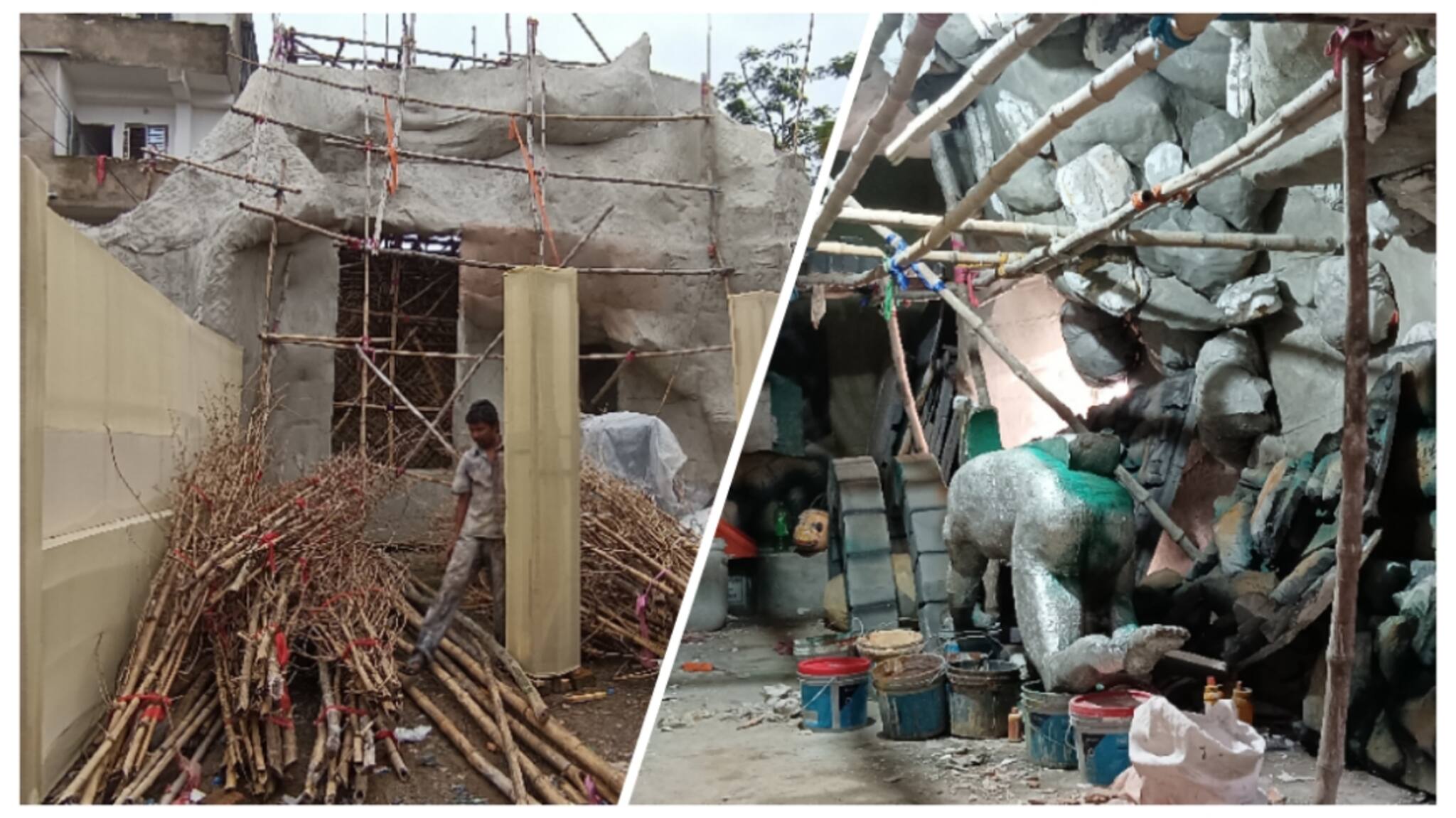 Durga Puja 2022 : প্লাস্টিক বর্জন করার বার্তা নিয়েই সাজছে হাওড়ার এই মণ্ডপ