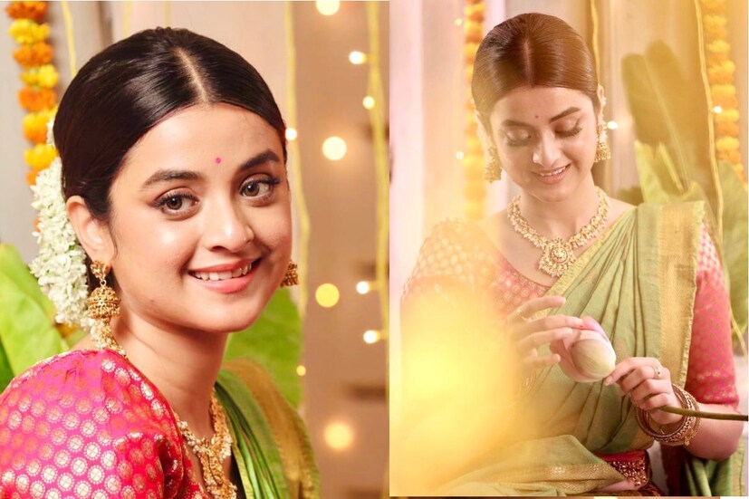 সবুজ আর গোলাপির মেলবন্ধনে অপরূপা দর্শনা বণিক। দু্র্গার জন্য পদ্ম প্রতিষ্ঠা করতে করতে ছবি তুললেন মডেল-অভিনেত্রী।