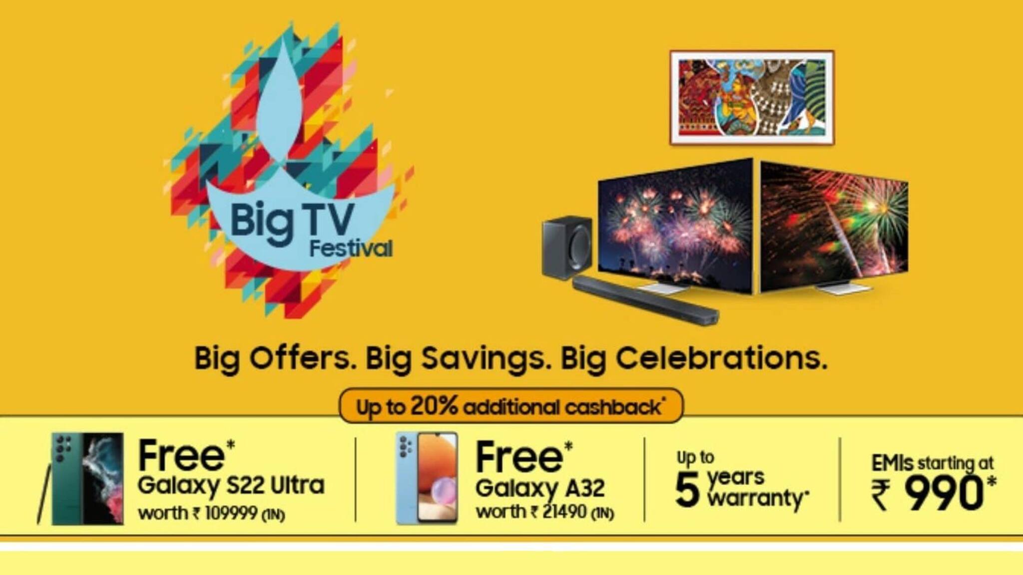 Samsung-এর বিগ টিভি ফেস্টিভ্যাল সেল, টিভি কিনলে স্মার্টফোন ফ্রি! এই অফারটি হাতছাড়া করবেন না