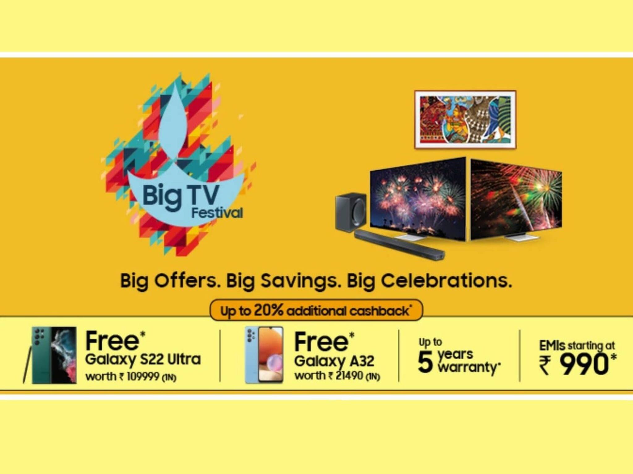 Samsung-এর বিগ টিভি ফেস্টিভ্যাল সেল, টিভি কিনলে স্মার্টফোন ফ্রি! এই অফারটি হাতছাড়া করবেন না