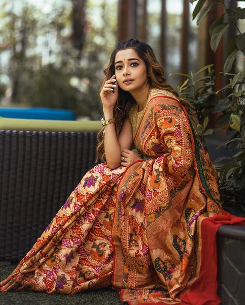 মাল্টিকালার শাড়িতে তিনি হয়ে উঠেছেন আরও রঙিন৷ 