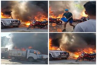 আগুনে পুড়ছে গাড়ি আগুনে পুড়ছে গাড়ি