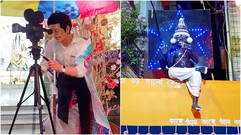 শিল্পী সুহাস নাথ (পনা) হাতে তৈরি করা হয়েছে মণ্ডপ সজ্জা। (ছবি ও তথ্যঃ কৌশিক অধিকারী)