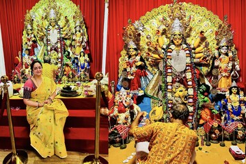 অগ্নিদেব-সুদীপার বাড়ির দুর্গাপুজো, সপ্তমীতে কেমন সাজলেন জুটিতে! দেখুন ছবিতে