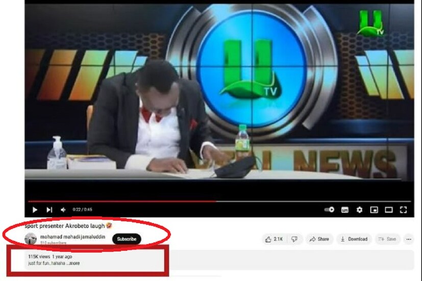 মহম্মদ মাহাদি জামালউদ্দিন জুলাই ১২-র ২০২১ যেখানে স্পোর্ট প্রেজেন্টার অ্যাক্রেবেতো লাফ এ এই ভিডিওটি দুটির সঙ্গে এটিকে দেখা যায়৷ সেখানে ১৪ সেকেন্ডের একটি ভিডিওতে ওই সংবাদ পাঠককে দেখা যাচ্ছে৷ অর্থাৎ যিনি জিম্বাবোয়ের  সংবাদ পাঠক নন৷ Photo - Collected 