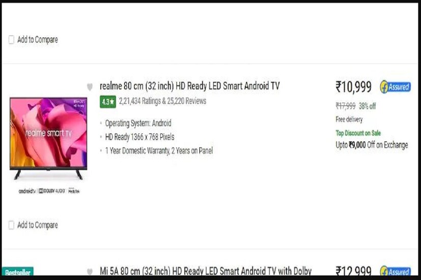 Mi 5A (৩২-ইঞ্চি) HD রেডি LED স্মার্ট অ্যান্ড্রয়েড টিভি ৪৮% ছাড়ে বাড়িতে আনুন৷ সেলের মধ্যে গ্রাহকরা এই টিভিটি ২৪৯৯৯ টাকার পরিবর্তে মাত্র ১২৯৯৯ টাকায় পাবেন। এটি এক্সচেঞ্জ অফারের অধীনে ১১০০০ টাকা ছাড়ও পাবে। এই টিভিটি ডলবি সাউন্ড সহ আসে এবং এর ডিসপ্লে HD Redmi 1366x768 পিক্সেলের সঙ্গে আসে।