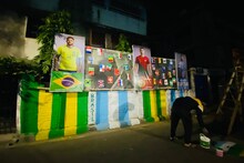 কলকাতায় কাতার... ব্রাজিল, আর্জেন্টিনার পতাকা...নেইমার, রোনাল্ডো, মেসির কাট-আউট