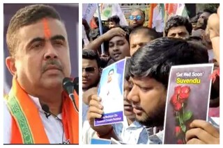 শুভেন্দু অধিকারীর বাড়ির বাইরে টিএমসিপি-র সদস্যরা৷ 