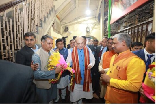 বিজেপি রাজ্য় দফতরে কেন্দ্রীয় স্বরাষ্ট্রমন্ত্রী অমিত শাহ।