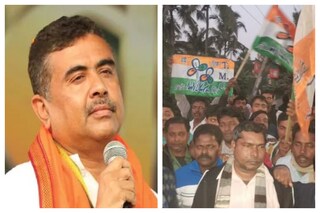 নন্দীগ্রামে জয়ের পর তৃণমূল কর্মী-সমর্থকদের উল্লাস। 