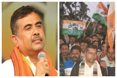 নন্দীগ্রামে জয়ের পর তৃণমূল কর্মী-সমর্থকদের উল্লাস। 