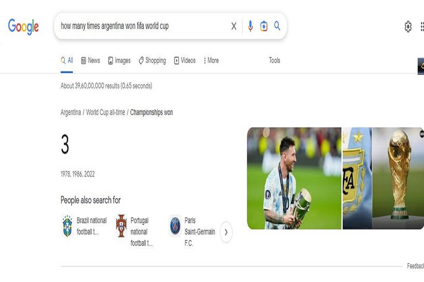 বিশ্বকাপের ফাইনালে  Google - এ সার্চ দিলে এই উত্তরই আসছিল৷ আগুনের গতিতেই এই খবর ছড়িয়ে পড়ে এবং সকলেই নিজের গুগল থেকে সার্চ করতে শুরু করেন৷ ২০২২ -এ আর্জেন্টিনাকে বিশ্বকাপ জয়ী দেখা যাচ্ছিল৷ 