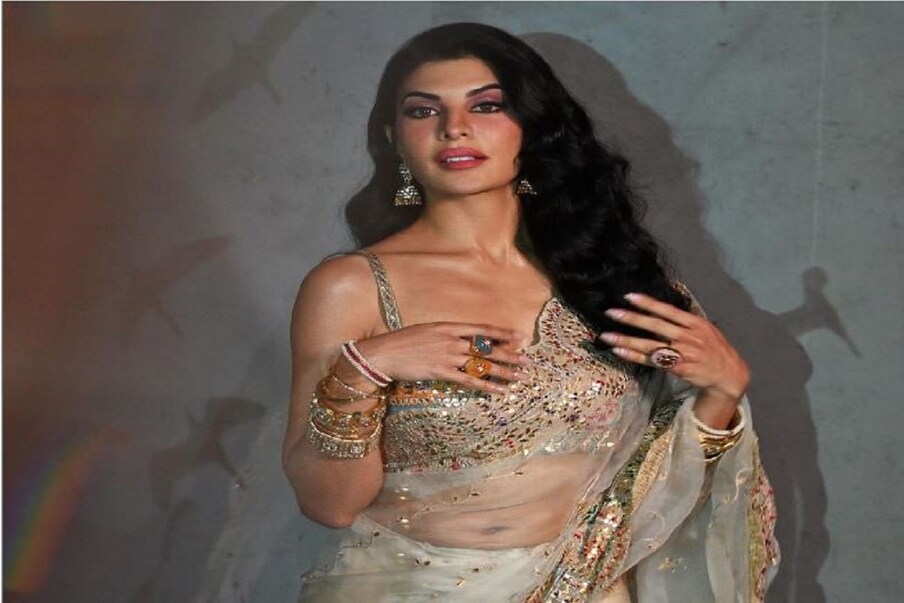  সাদা সি-থ্রু শাড়িতে যৌবন উপচে পড়া জ্যাকলিন